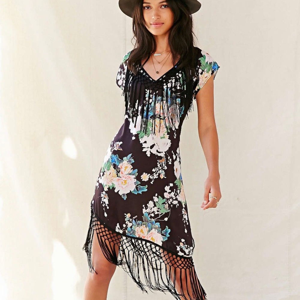 Urban Renewal Asymmetrical Floral Dress w/ Fringe